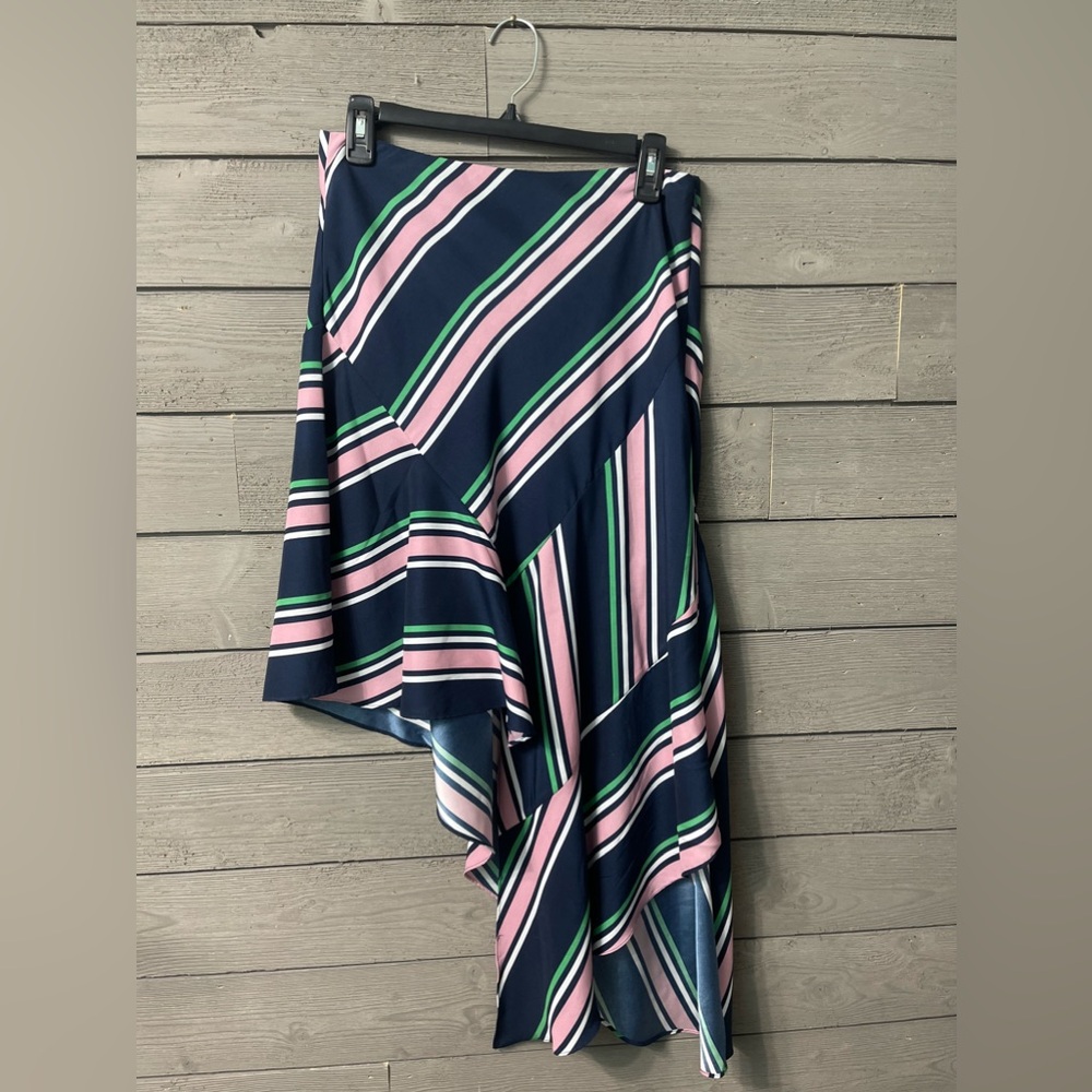 Bar lll Satin Striped Asymetrical Coastal Grandma Career Chic Skirt Sz 4 Fall - Picture 4 of 13